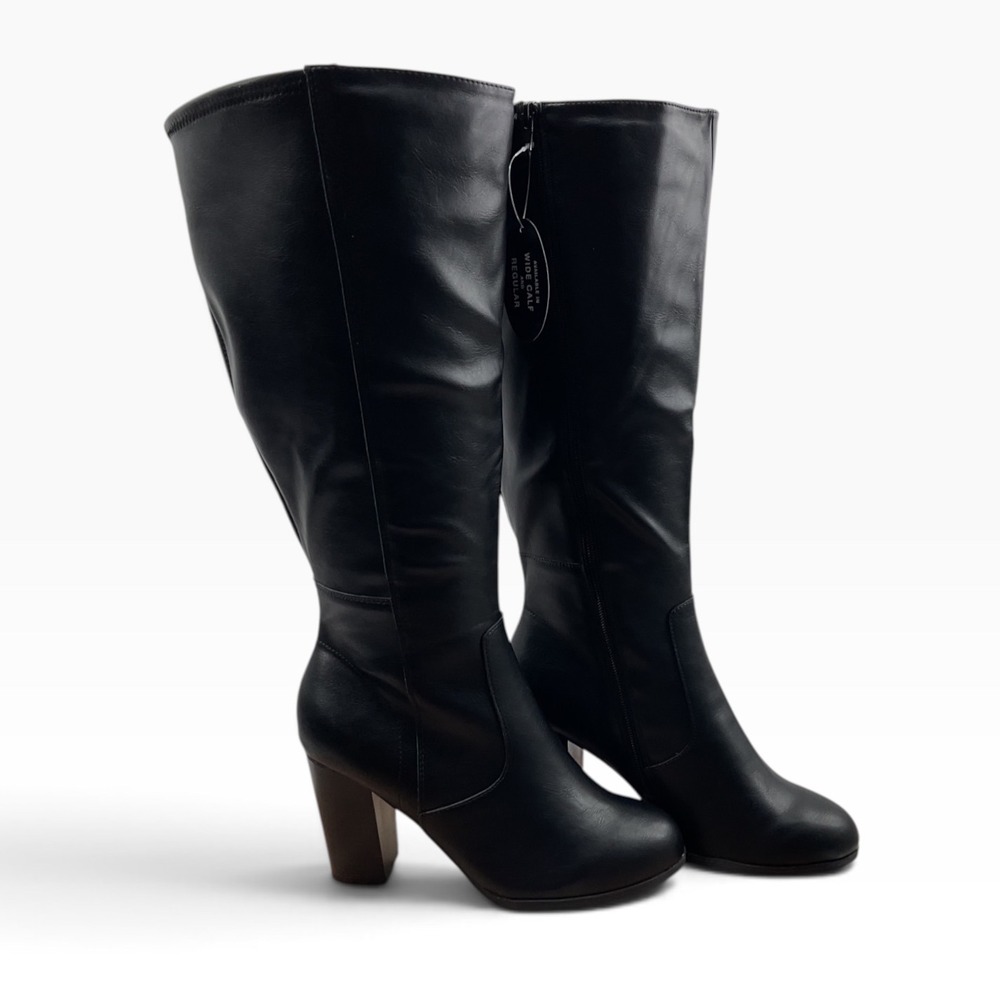 Style&co Womens Black Wide Calf Knee High Block Heel Boots 7.5M F42198